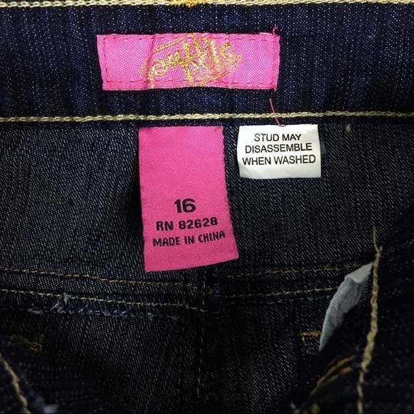 SOUTH POLE Capri Jeans Cuffed Rhinestones Metallic Dark Wash Denim Size 16 Girls - Picture 10 of 14